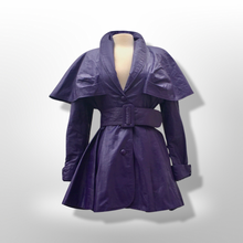 Load image into Gallery viewer, RARE Vintage Women&#39;s Coat- 70s 80s Purple Violet Leather Trench Dress Coat Jacket Studio 54 Fit Flare Spy Length 3/4 Princess Price:
