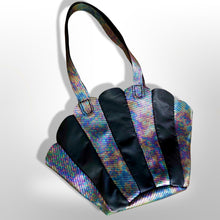 Load image into Gallery viewer, The Mermaid Shell Bag; New Leather Iridesdent Cowhide Leather and Lambskin Black Handmade by Me