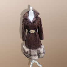 Load image into Gallery viewer, Vintage 60’s 70’s Fur Coat Persian Lamb Astrakhan Norwegian Fox Fur Tiered Jeweled Belt XS