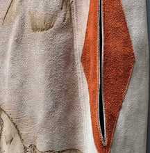 Load image into Gallery viewer, 70’s Suede Poncho Cape with Carved Horse Scene Mint Condition Fringe Border One Size Fits All
