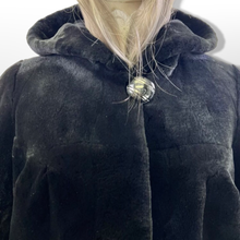 Load image into Gallery viewer, New Luxury Sheared Black Mink Hooded Coat with Rhinestone Detail