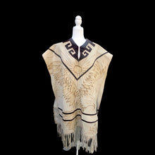 Load image into Gallery viewer, 70’s Suede Eagle Rising Phoenix Sun Poncho Serape Carved Suede Fringe Native Unisex One Size Fits All One of a Kind
