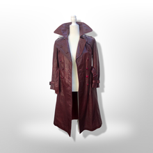 Load image into Gallery viewer, Vintage 70’s Leather Coat Trench Spy in Bergundy Oxblood Highly Detailed