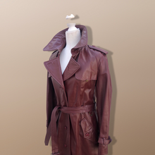 Load image into Gallery viewer, 70’s Leather Spy Trench Coat Oxblood Maroon Deep Bergundy Color