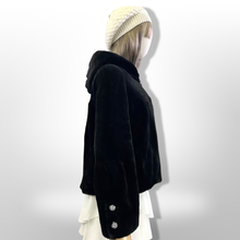 Load image into Gallery viewer, New Luxury Sheared Black Mink Hooded Coat with Rhinestone Detail