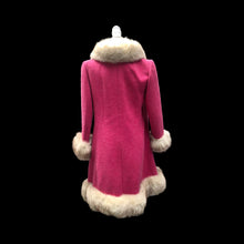 Load image into Gallery viewer, 60’s Vintage Pink Wool Coat Fox Fur Princess and Swing Style
