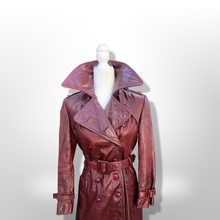 Load image into Gallery viewer, Vintage 70’s Leather Coat Trench Spy in Bergundy Oxblood Highly Detailed