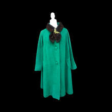 Load image into Gallery viewer, Vintage Women&#39;s Coat- 60s Lilli Ann Emerald Green Mink Wool Swing Coat One Size Fits All Mad Men