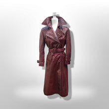 Load image into Gallery viewer, Vintage 70’s Leather Coat Trench Spy in Bergundy Oxblood Highly Detailed