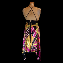 Load image into Gallery viewer, Maxi Dress Asymmetrical Silk Made in Paris V Neck Pink Magenta Yellow Floral and Geometric S/M