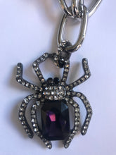 Load image into Gallery viewer, Purple Spider Necklace and Bracelet Set Rhinestone Glass Metal Betsey Johnson Halloween Insect Bug Love
