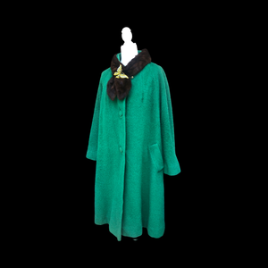 Vintage Women's Coat- 60s Lilli Ann Emerald Green Mink Wool Swing Coat One Size Fits All Mad Men