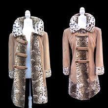 Load image into Gallery viewer, Vintage 60’s Mod Camel Wool Faux Fur Leopard Spotted Print Coat Bondi’s Fifth Ave