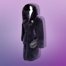 Load image into Gallery viewer, New Shearling and Mink Plum Purple Jeweled Hooded Luxury Coat