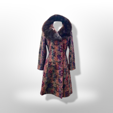 Load image into Gallery viewer, 60’s Vintage Coat Floral Tapestry Carpet Mink Collar Colorful