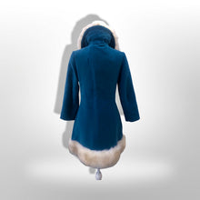 Load image into Gallery viewer, 60’s 70’s Velveteen Blue Coat Vegan Faux Fur Belted