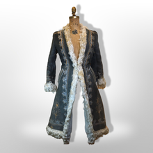Load image into Gallery viewer, 70’s Embroidered Shearling Blue Suede Coat Boho Penny Lane Hippy Chic