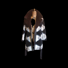 Load image into Gallery viewer, Vintage Women&#39;s Coat- Mod Dramatic 60s Cross Mink White Black Leather Mosaic Geometric Princess Jacket Coat