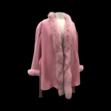 Load image into Gallery viewer, Bill Blass Vintage Pink Wool and Fox Fur Wrap Coat Soft