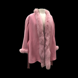 Bill Blass Vintage Pink Wool and Fox Fur Wrap Coat Soft