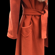 Load image into Gallery viewer, 70’s Vintage Wrap Coat in Fall Autumnal Orange Fit and Flare Princess Wool and Shearling