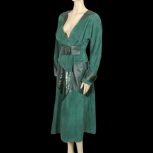 Load image into Gallery viewer, Vintage 80’s 90’s Italian Women’s Suit in Green Suede Lamb Leather Genuine Snakeskin Couture
