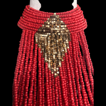 Load image into Gallery viewer, Beaded Bib Necklace in Salmon Orange/Pink Gold Color