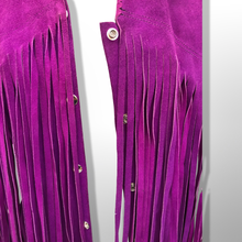 Load image into Gallery viewer, Authentic 70’s Magenta Purple Pink Suede Long Fringe Beaded Jacket Coat Boho Bohemian Hippy Chic