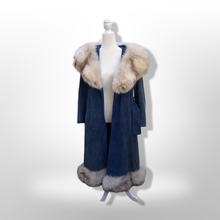 Load image into Gallery viewer, 1970’s Vintage Blue Suede and Fox Fur Belted Bohemian Boho Chic Princess Hippy Burning Man Coachella Festival Fall Winter Coat