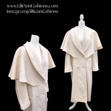 Load image into Gallery viewer, 80’s 90’s Vintage Ivory White 100% Pure Wool Oversized Cape Coat Loose Fit Casual Career Winter into Spring Flexible Size