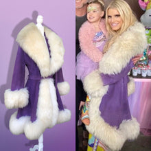 Load image into Gallery viewer, Vintage 70’s Collectible Lilli Ann Purple Suede and Massive Sheepskin Shearling Coat Penny Lane Almost Famous Princess Cut Fit and Flare Hippy Boho Chic Jessica Simpson