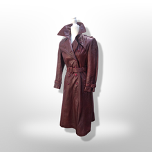 Load image into Gallery viewer, Vintage 70’s Leather Coat Trench Spy in Bergundy Oxblood Highly Detailed