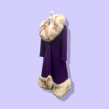 Load image into Gallery viewer, Vintage 60’s Royal Purple Wool Fox Fur Princess Coat Luxury Gift