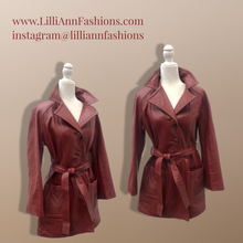 Load image into Gallery viewer, 70’s Vintage Bergundy Leather Jacket Trench Style