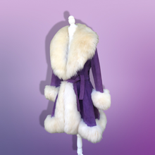 Load image into Gallery viewer, Vintage 70’s Collectible Lilli Ann Purple Suede and Massive Sheepskin Shearling Coat Penny Lane Almost Famous Princess Cut Fit and Flare Hippy Boho Chic Jessica Simpson