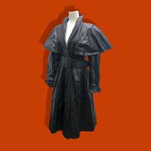 Load image into Gallery viewer, Vintage GLAM 80’s 90’s Rare Leather Long Cape Coat 38”Bust with Wide Belt Fitted and Flared Studio 54 Couture Super Model Runway The Matrix Goth SuperGlam