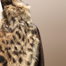 Load image into Gallery viewer, 80’s Does 20’s Cocoon Suede and Leather Gold Leaf Coat and Spotted Genuine Fur Serval Leopard Work of Art Coat