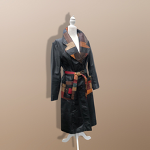 Load image into Gallery viewer, 70’s Black Patchwork Leather Trench Coat Spy