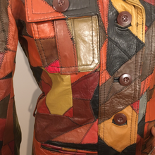 Load image into Gallery viewer, 70’s Vintage Patchwork Leather Jacket 38” Bust Boho Hippy Chic Short Leather Trench