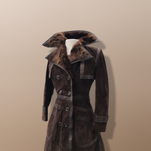 Load image into Gallery viewer, 60’s 70’s Suede Trench with Shearling Collar Made in Brazil Princess Fit and Flare