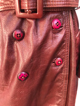 Load image into Gallery viewer, Vintage 70’s Leather Coat Trench Spy in Bergundy Oxblood Highly Detailed