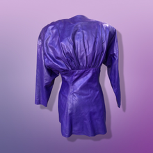 Load image into Gallery viewer, 80’s Glam Purple Leather Jacket Studio 54 Ultra Soft Lamb Leather Fitted and Ruched