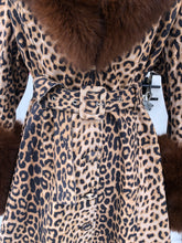 Load image into Gallery viewer, Leopard Print Leather and Fox Fur Trench Fit and Flare Coat