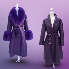Load image into Gallery viewer, Purple Lamb Leather and Fox Fur Trench Fit and Flare Coat