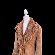 Load image into Gallery viewer, Vintage Fringe Suede and Fur Western Duster Coat Native Southwestern Cowgirl Boho Bohemian Fashion