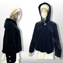Load image into Gallery viewer, New Luxury Sheared Black Mink Hooded Coat with Rhinestone Detail