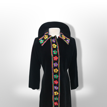 Load image into Gallery viewer, 60’s 70’s Black Velvet Floral Embroidered Full Length Coat