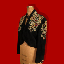 Load image into Gallery viewer, Vintage 80’s Suede and Jeweled Bolero Mint Rare Made in Paris Couture Bolero Jacket