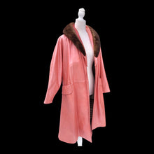 Load image into Gallery viewer, 70’s 80’s Pink Leather and Mink Collar Convertible Duster Coat