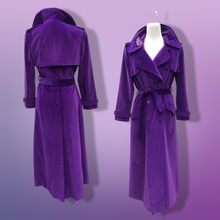 Load image into Gallery viewer, Vintage 70’s Calvin Klein Violet Royal Purple Velvet Full Length Coat Trench Coat Spy Coat